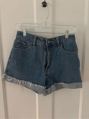 Hollister High-Rise Rolled Hem Denim Shorts - Blue